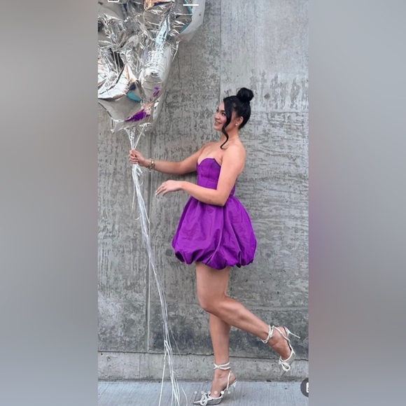 NWT ZARA WOMAN VOLUMINOUS MINI DRESS PURPLE - Picture 4 of 17